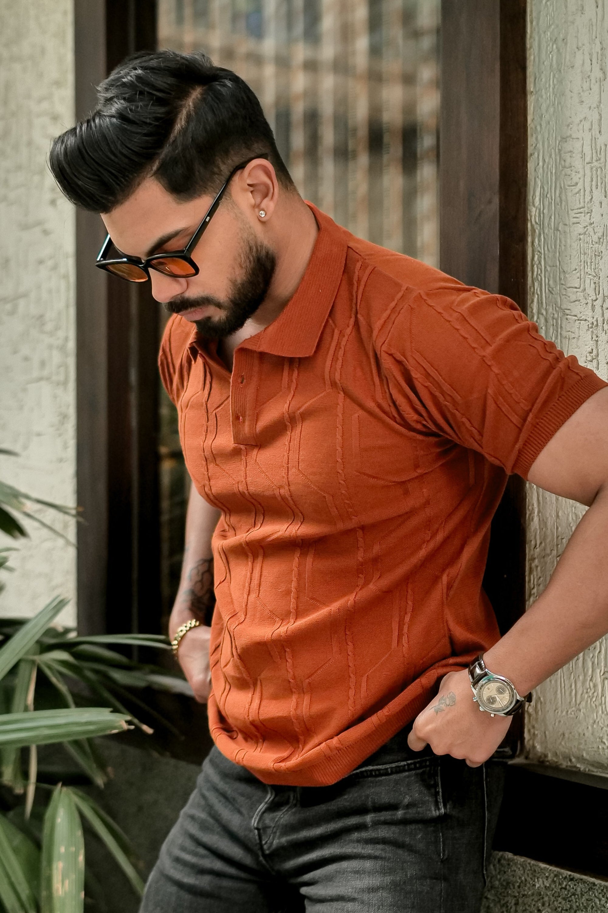 Orange Premium 3D Knit Polo T-Shirt