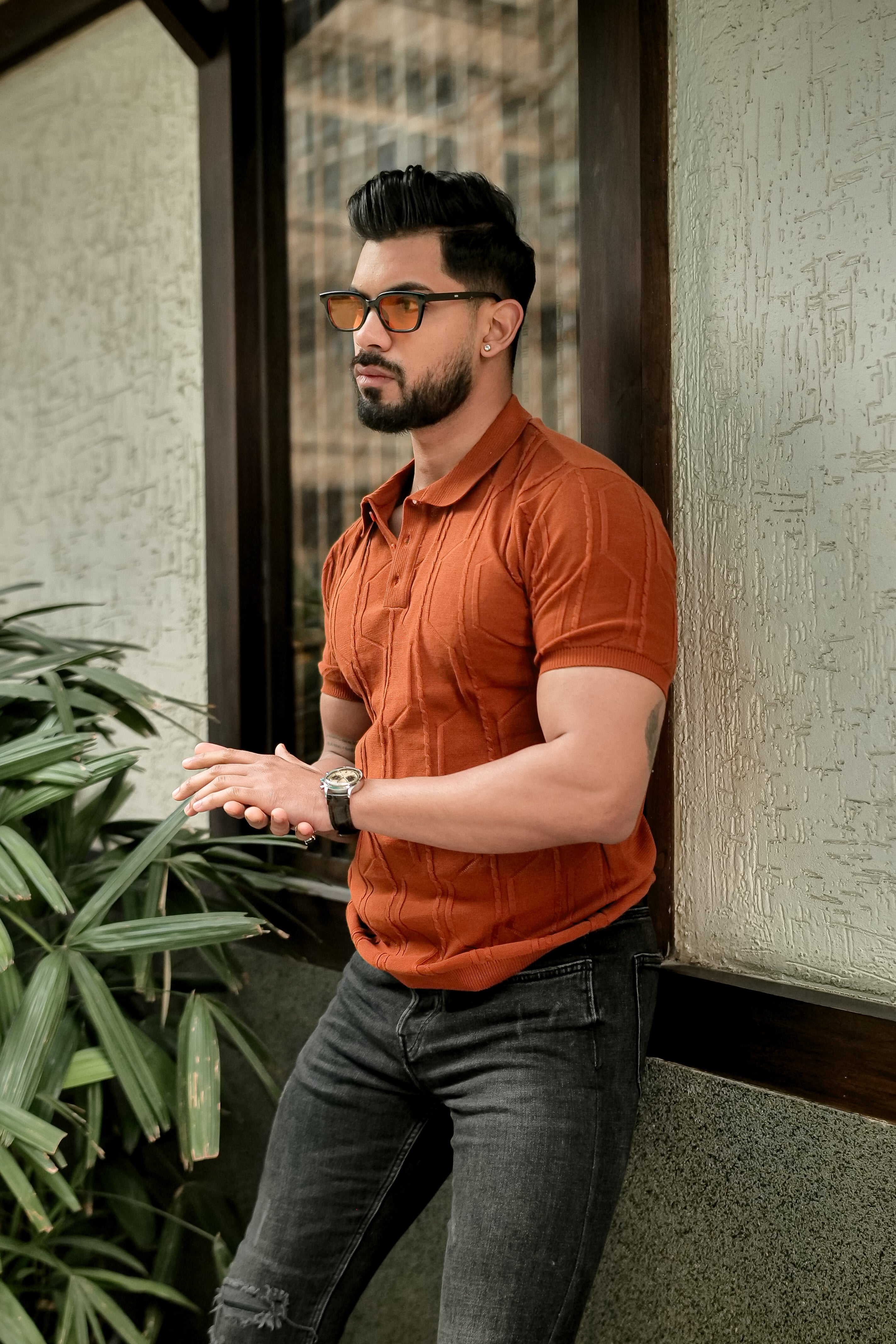 Orange Premium 3D Knit Polo T-Shirt