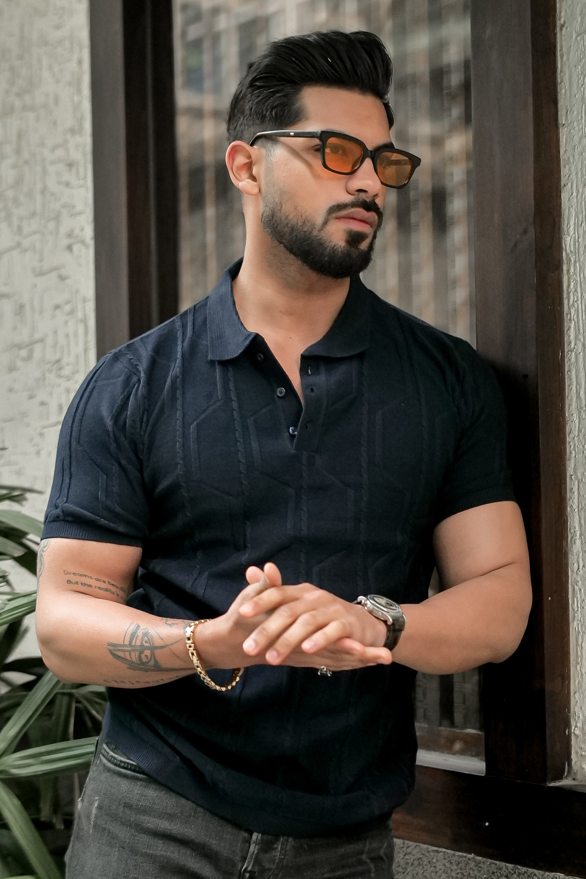 Navy Premium Flat Knit Polo T-Shirt