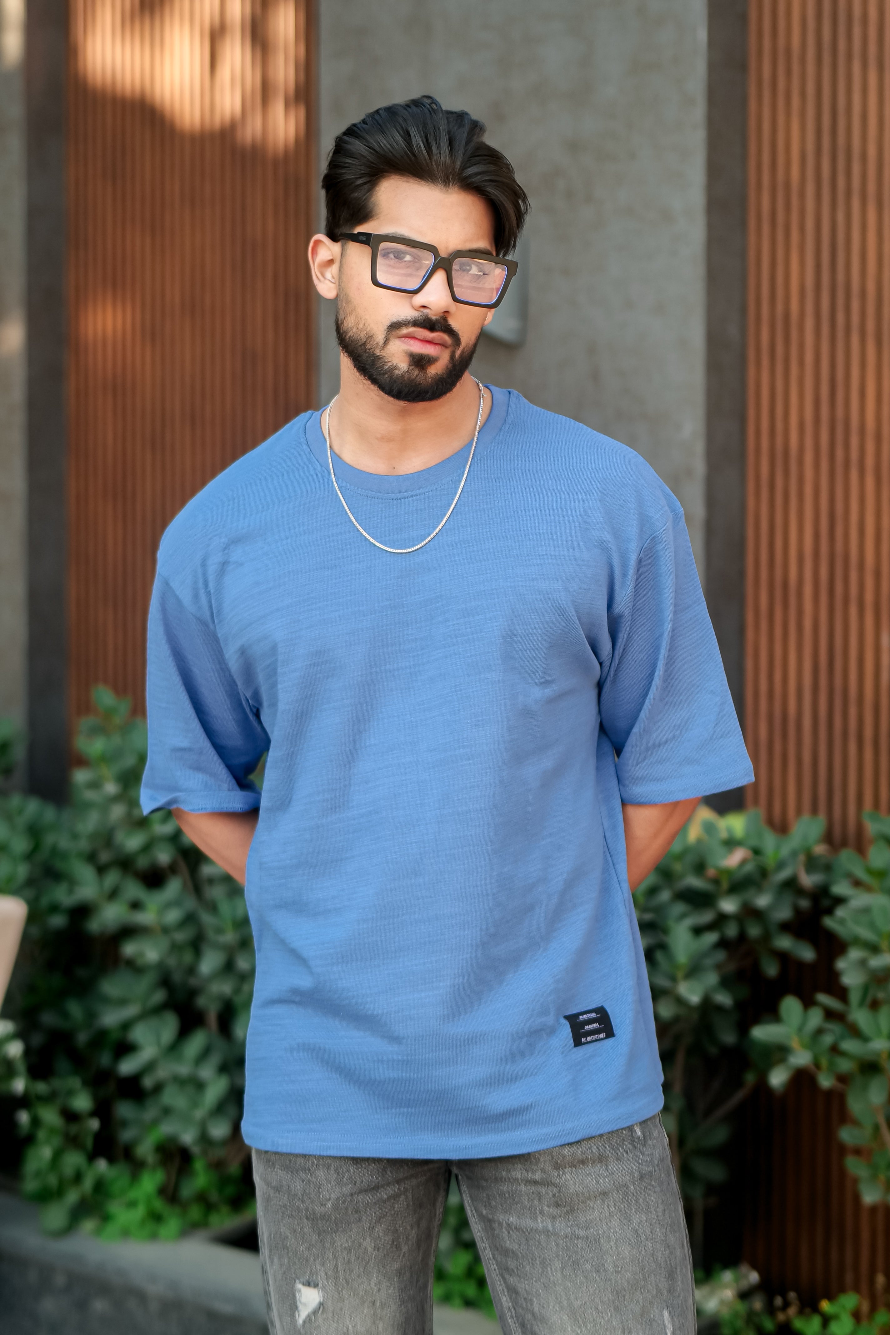 Blue Oversized Slub T-Shirt