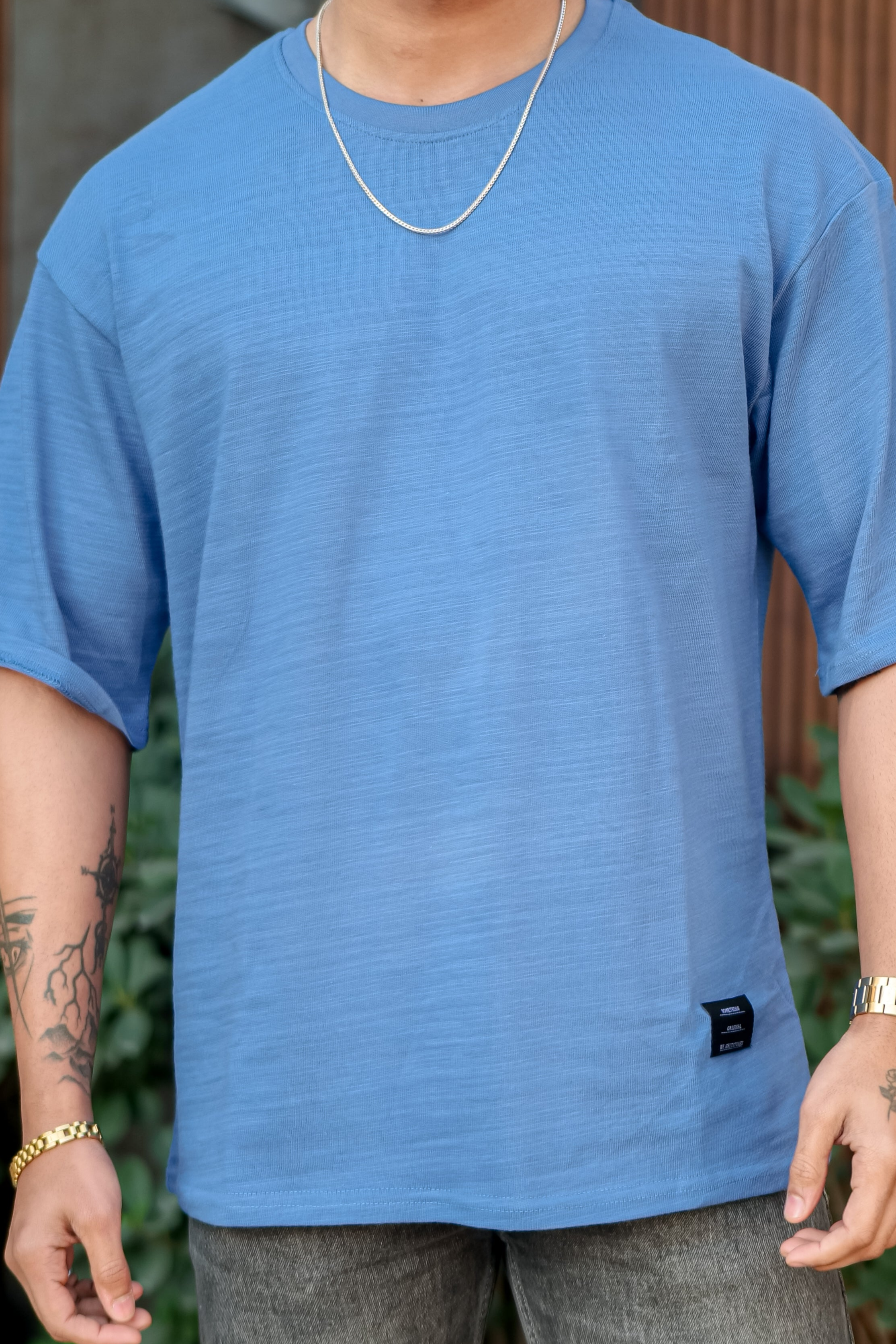 Blue Oversized Slub T-Shirt