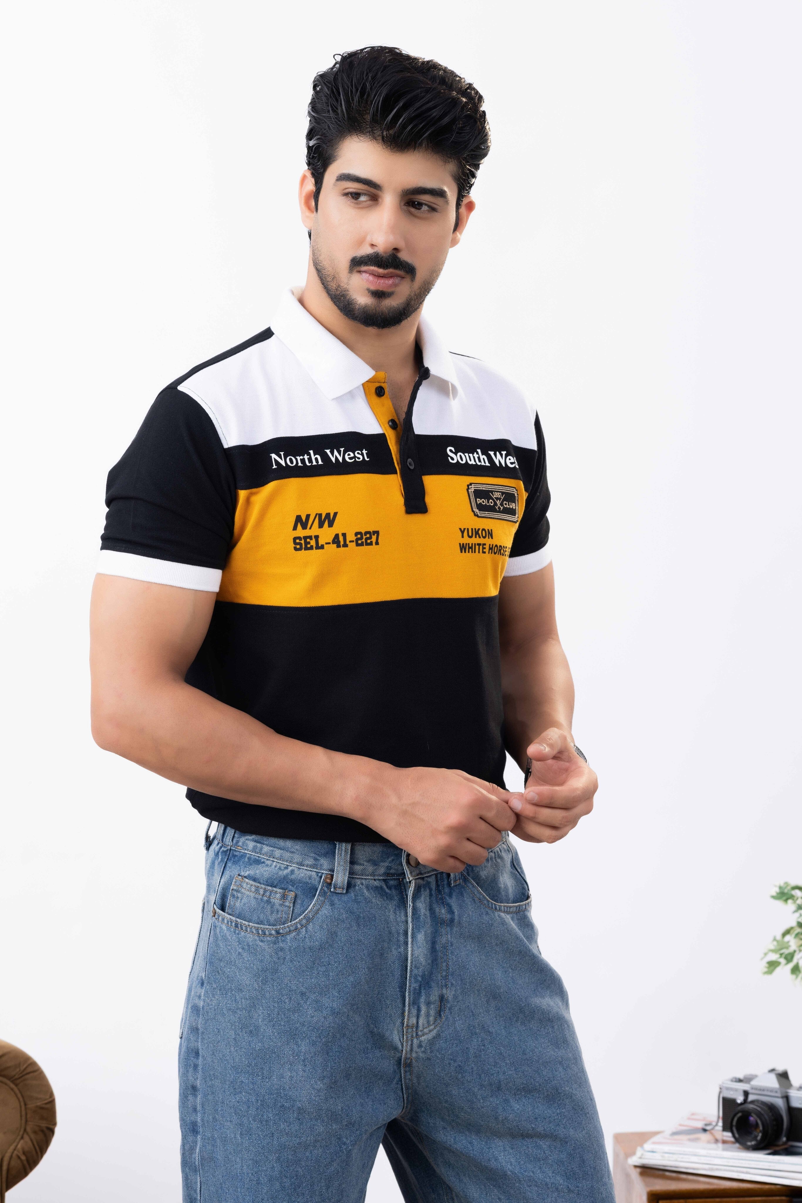 NORTH SOUTH WEST PRINT EMD BADGE POLO