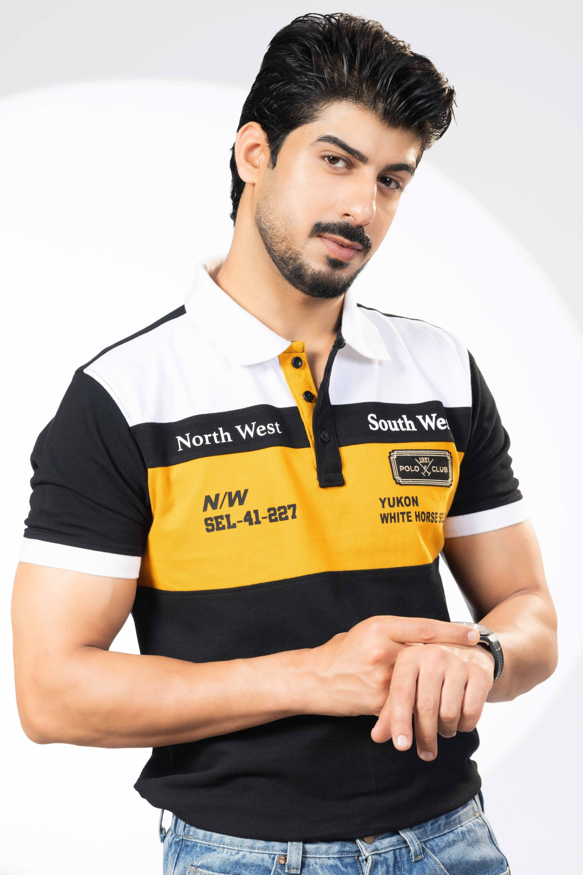 NORTH SOUTH WEST PRINT EMD BADGE POLO