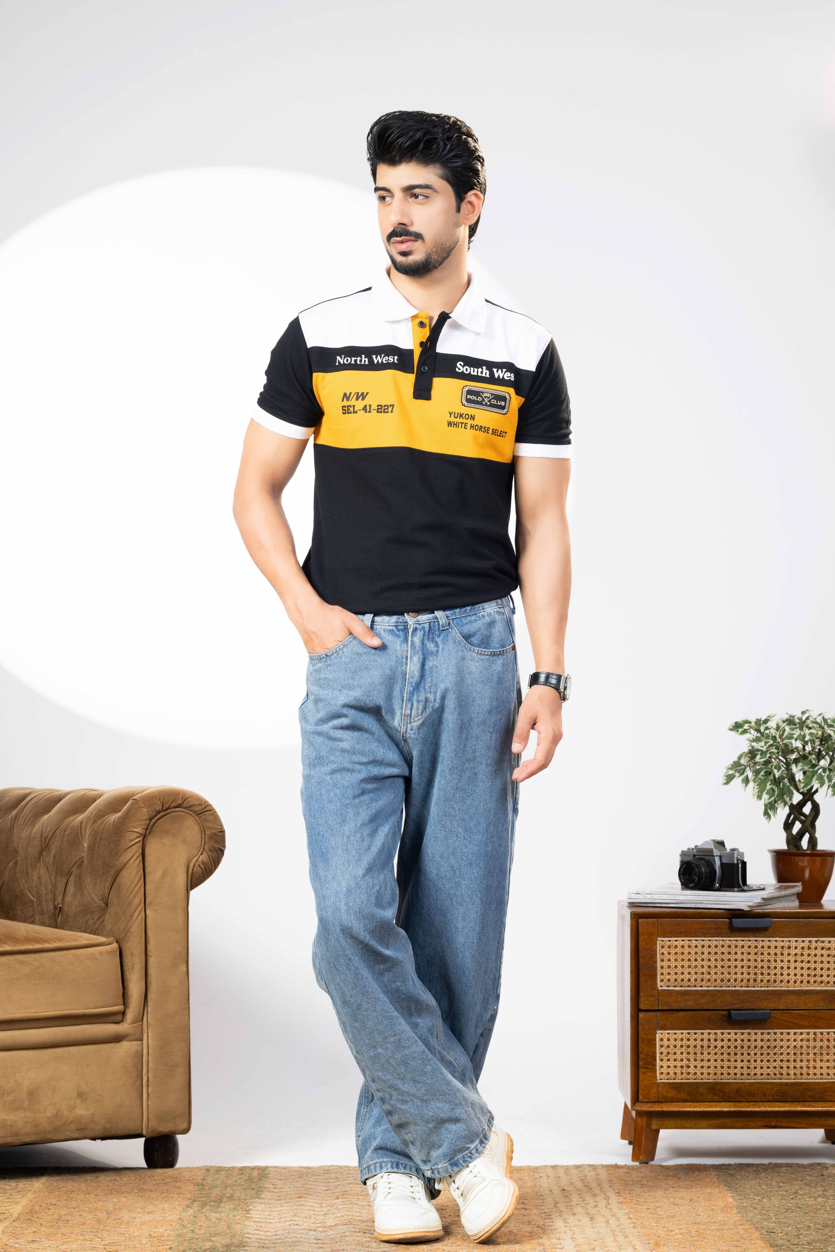 NORTH SOUTH WEST PRINT EMD BADGE POLO