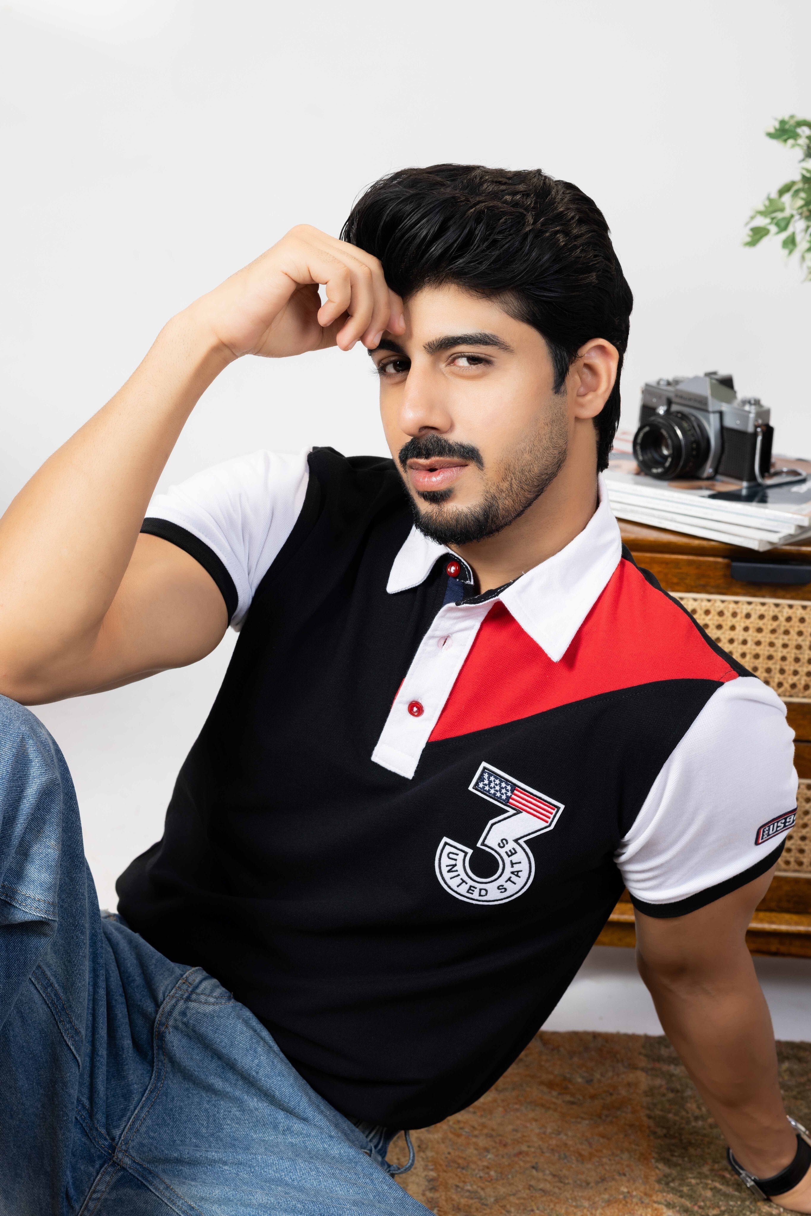 Red White Cotton Half Sleeve Printed Polo T-Shirt with Collar