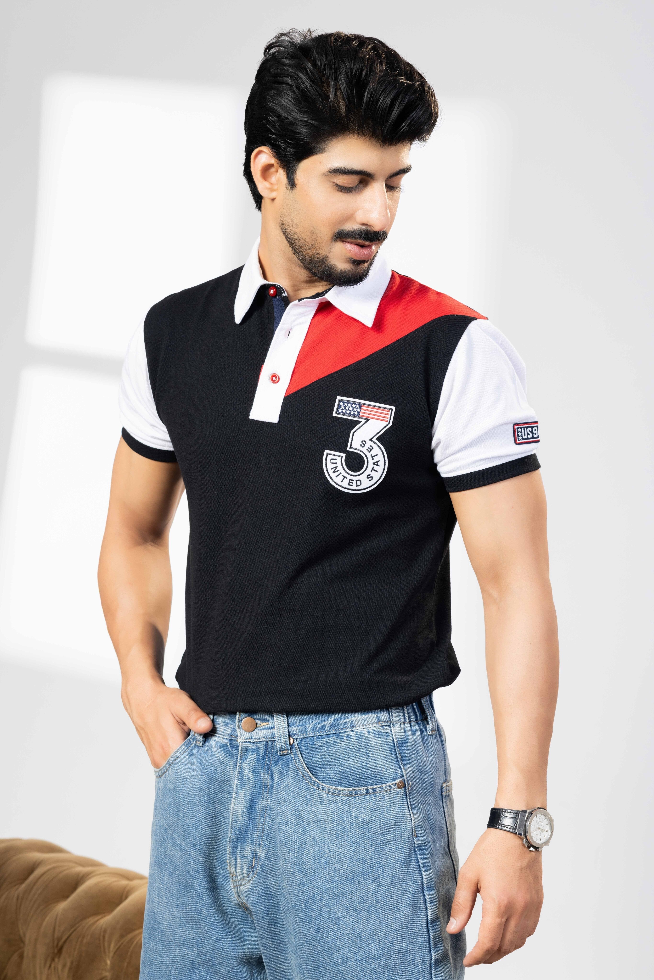 Red White Cotton Half Sleeve Printed Polo T-Shirt with Collar