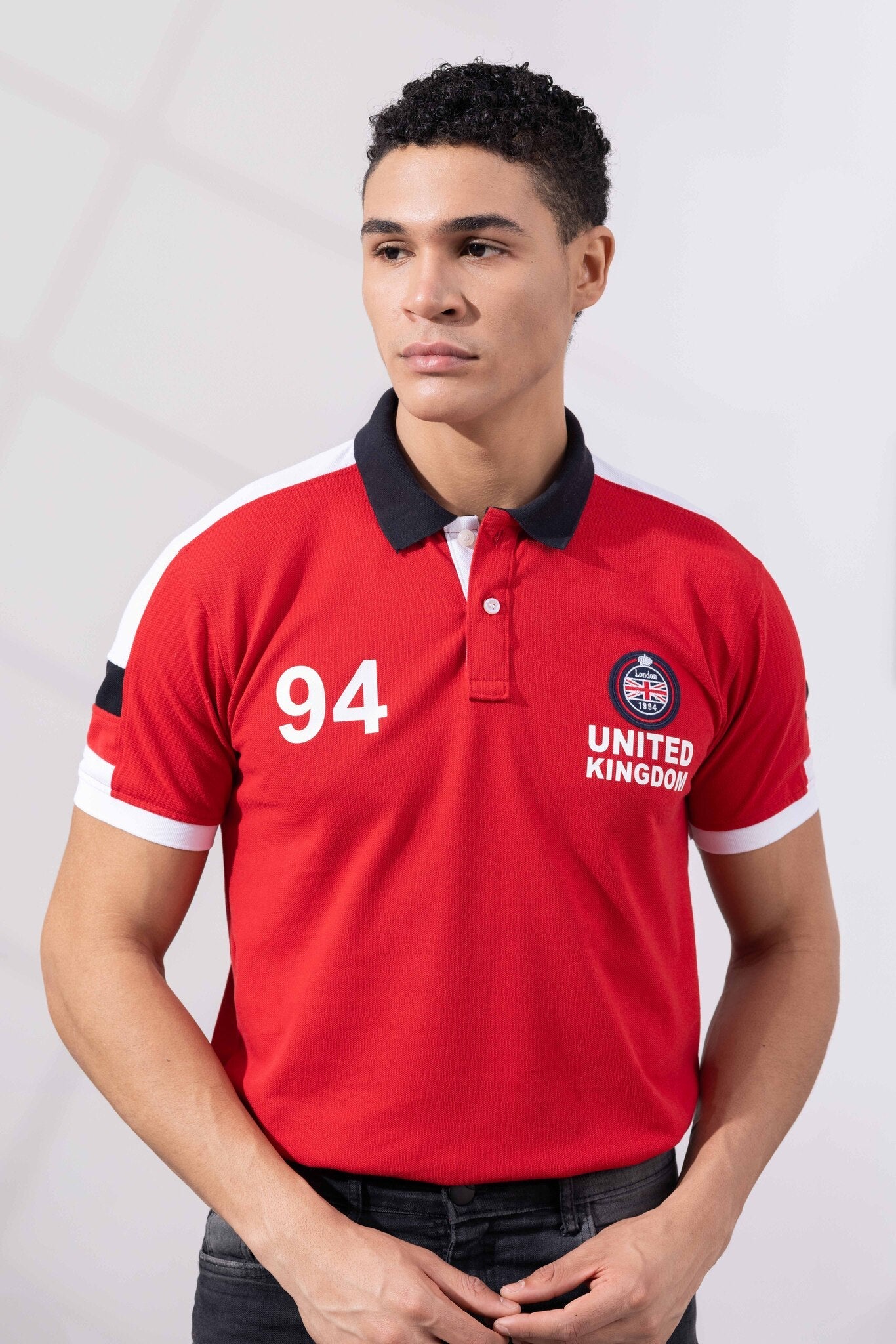 Red Cotton Half Sleeve Printed Polo T-Shirt with Collar