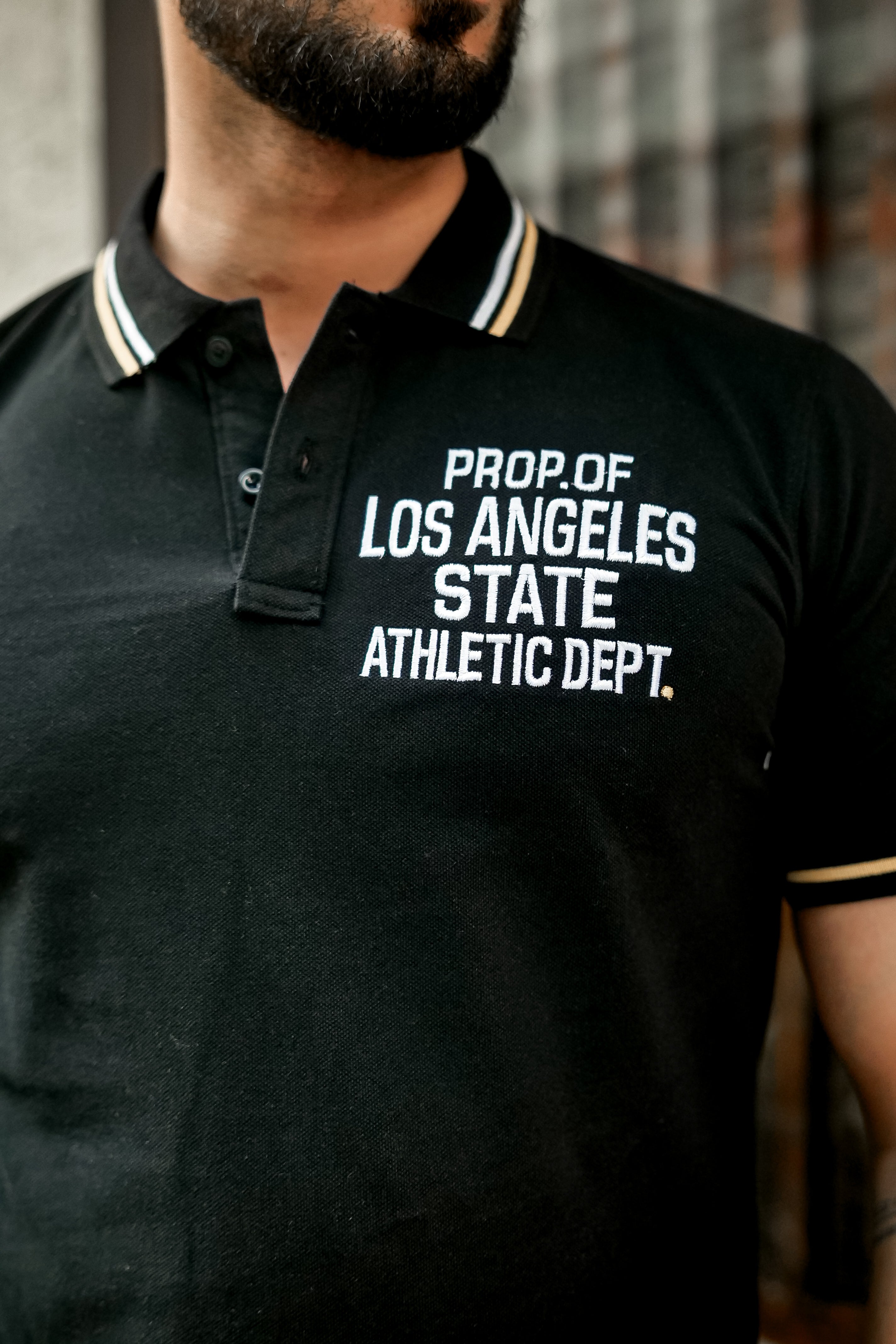 Black Ribbed Collar Embroidered Polo T-Shirt