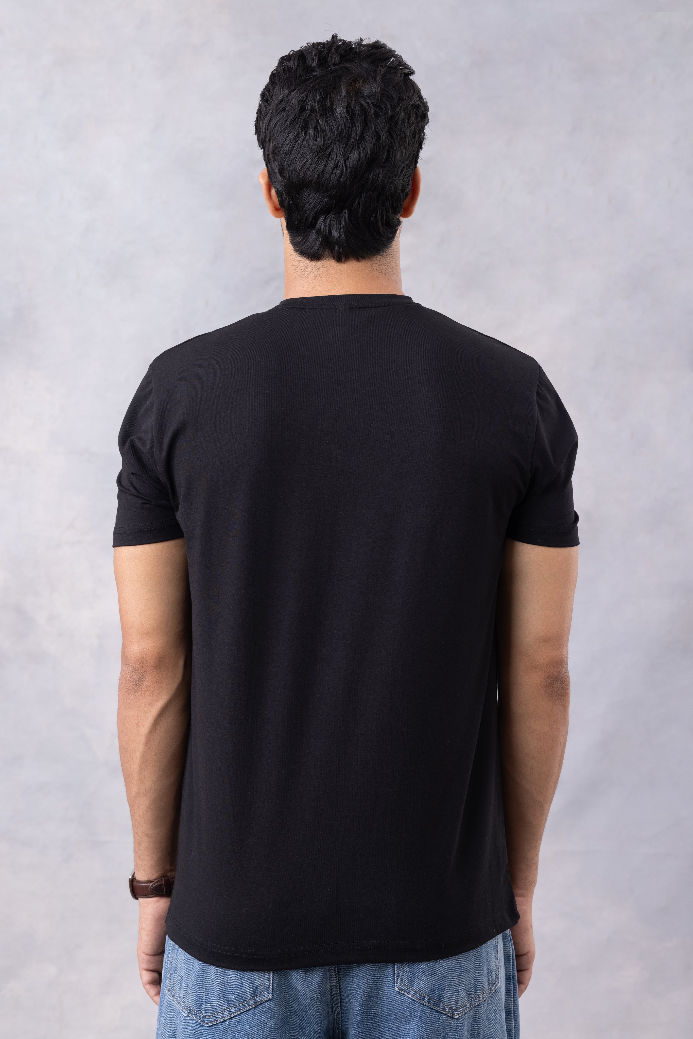 Black Typographic Half Sleeve Round Neck T-Shirt