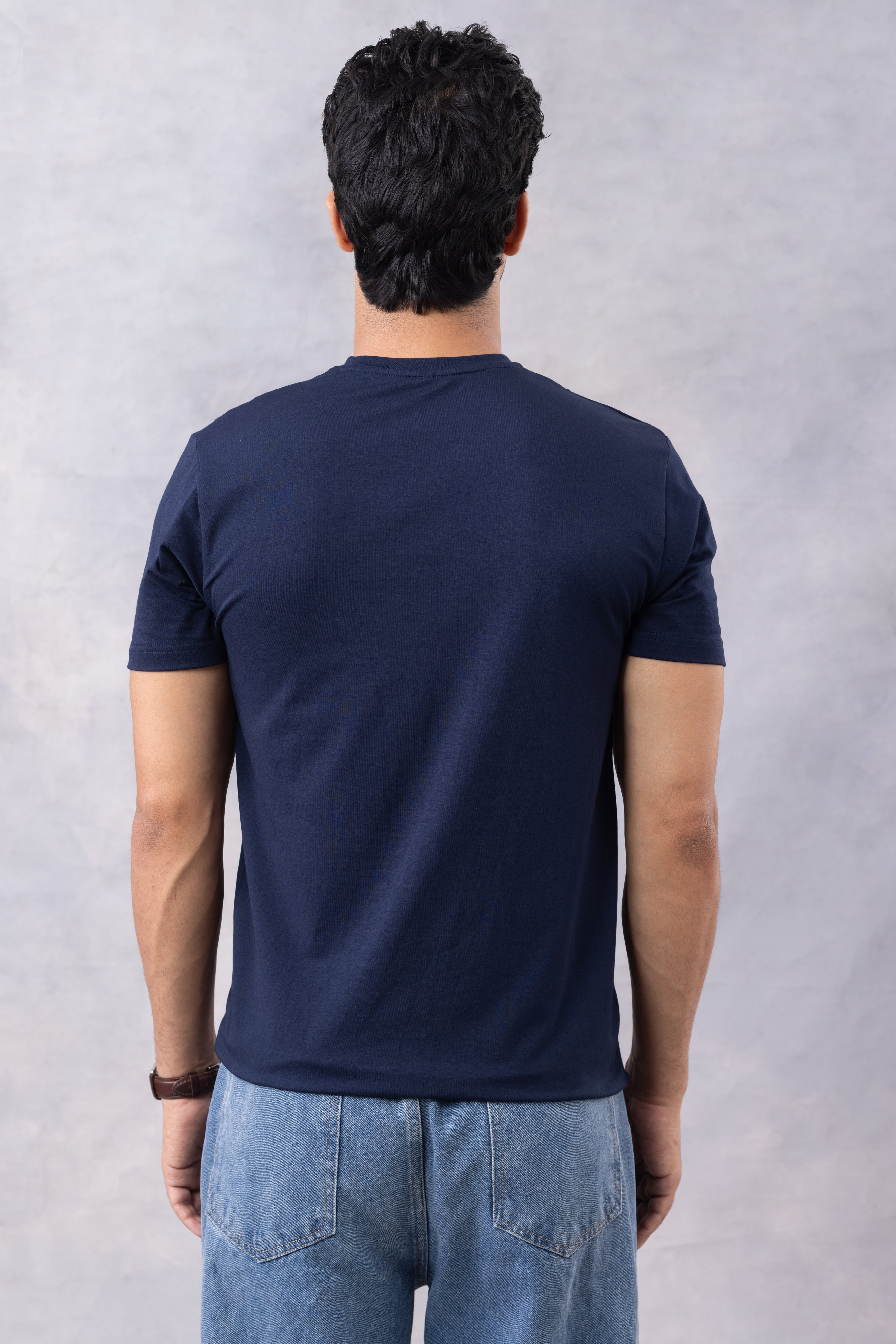 Navy Blue "Be Raw" Half Sleeve Round Neck T-Shirt