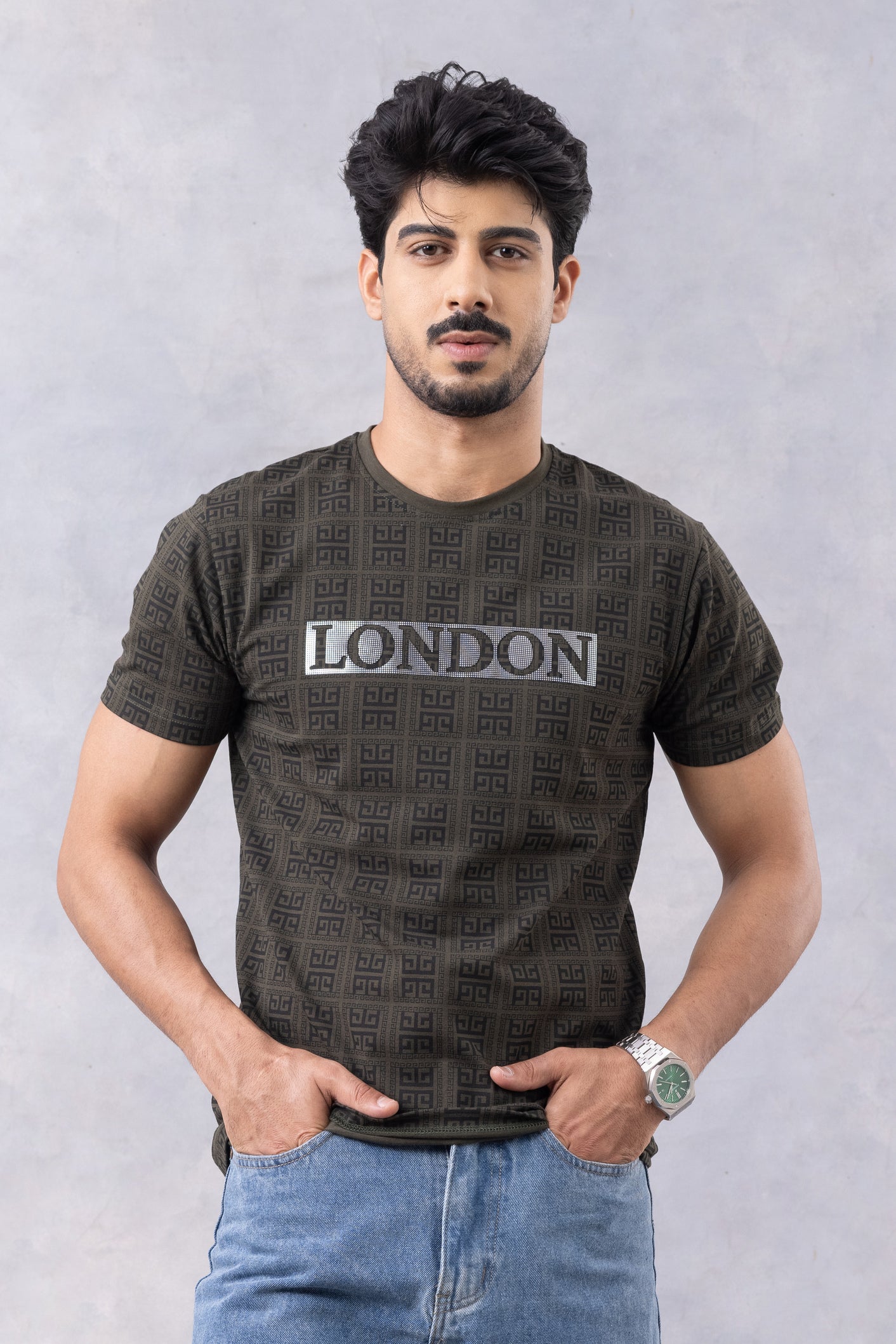 Green "London" Half Sleeve Round Neck T-Shirt