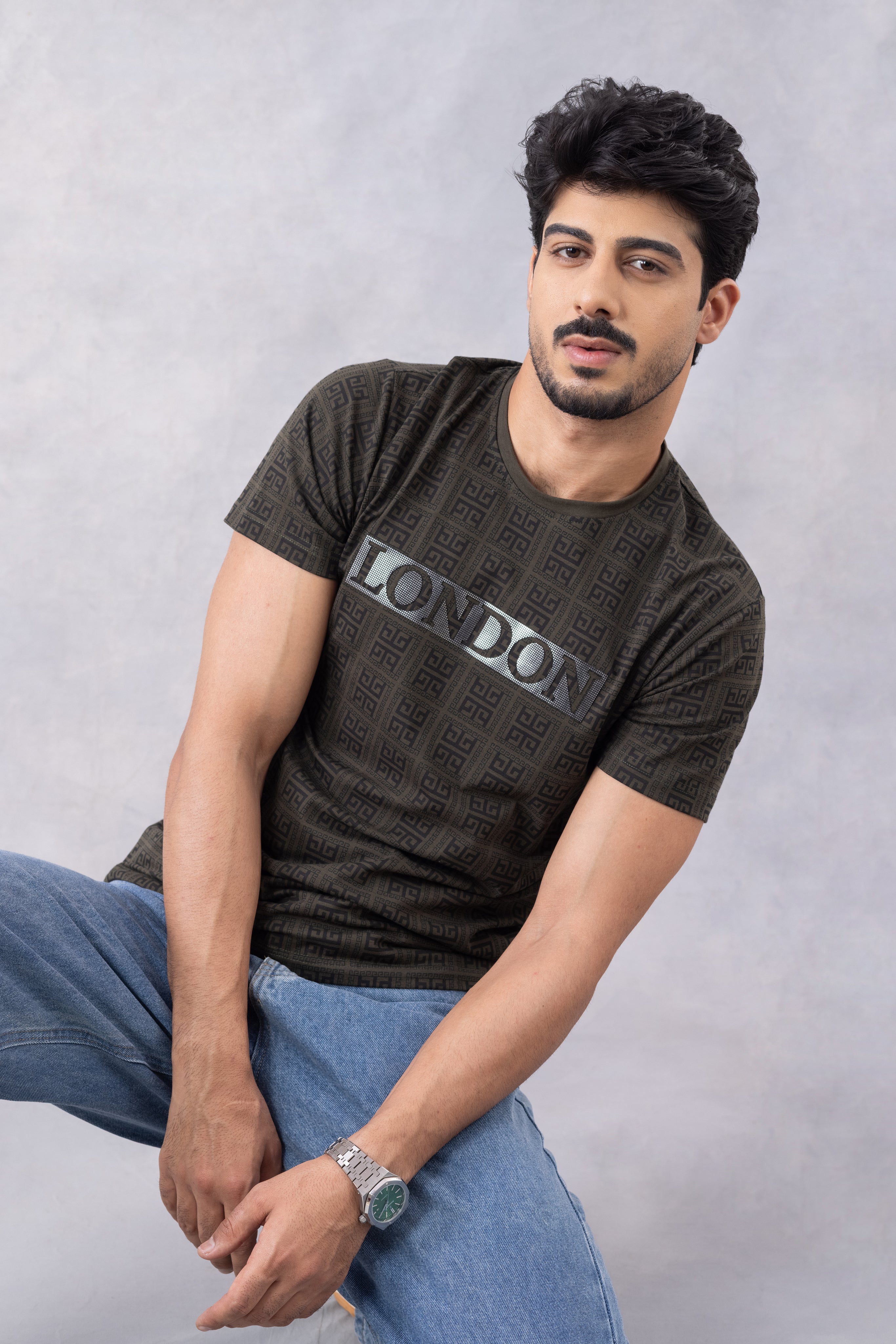 Green "London" Half Sleeve Round Neck T-Shirt