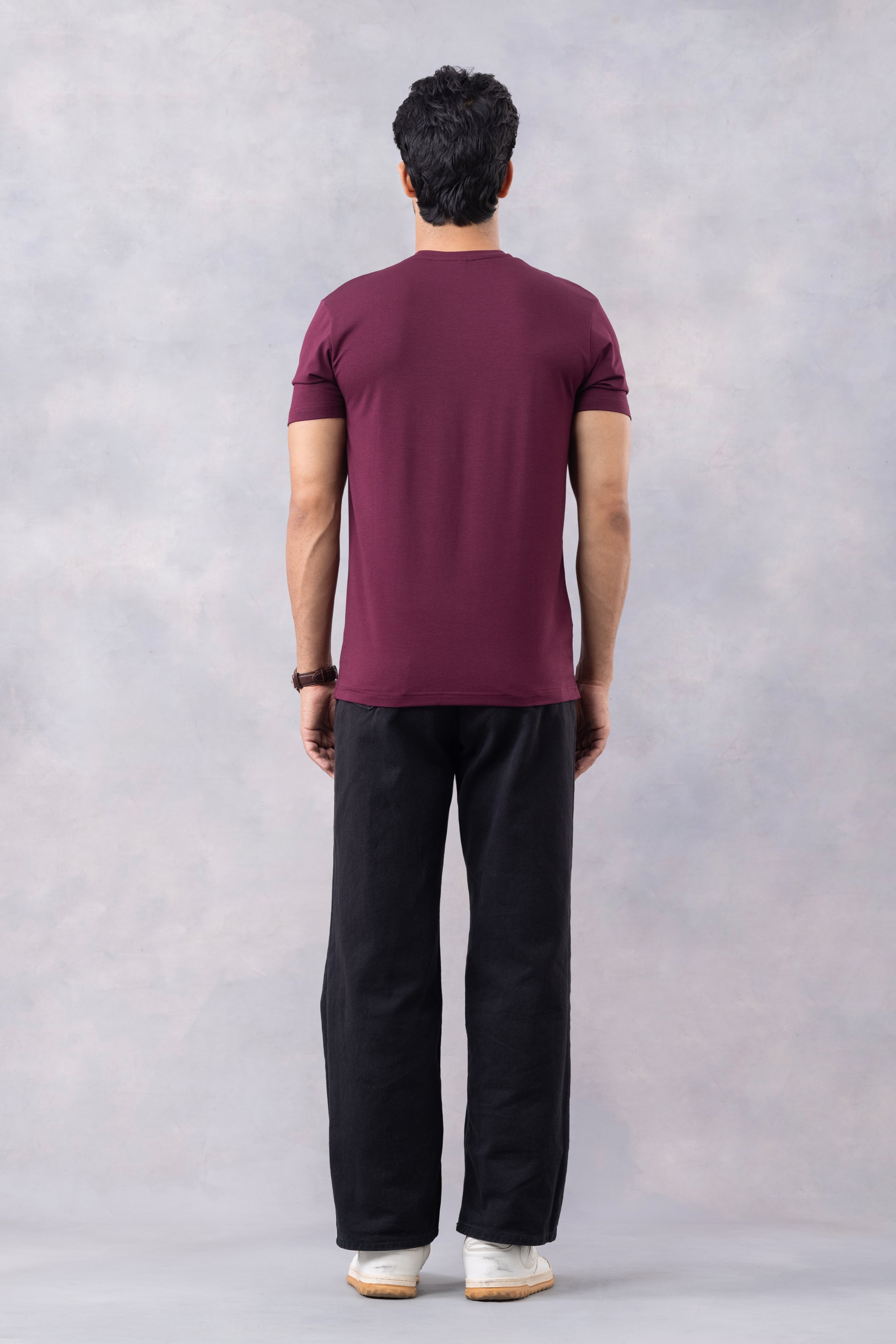 Wine "Typographic" Half Sleeve Round Neck T-Shirt