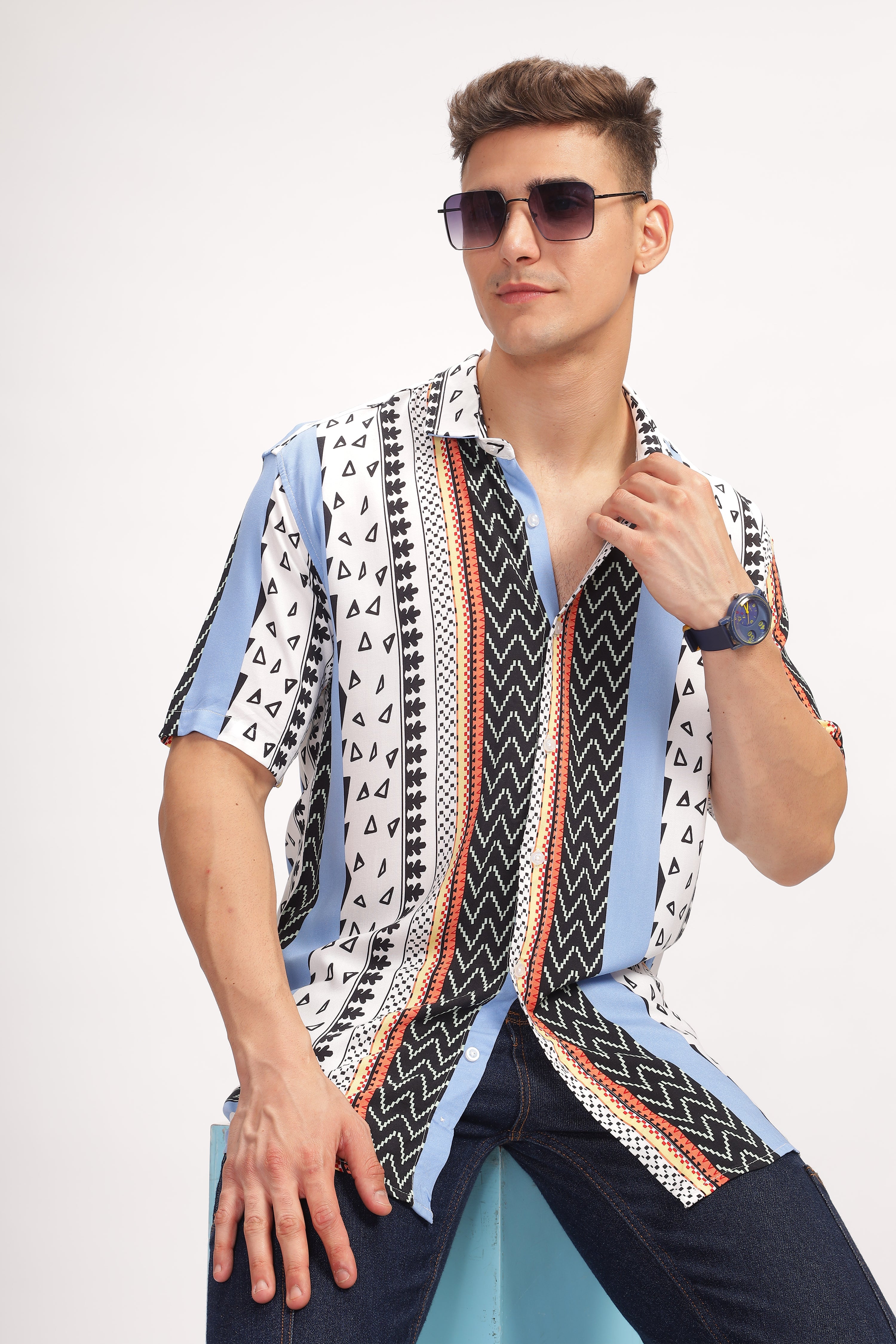 Spectrum White Oversized Printed Shirt