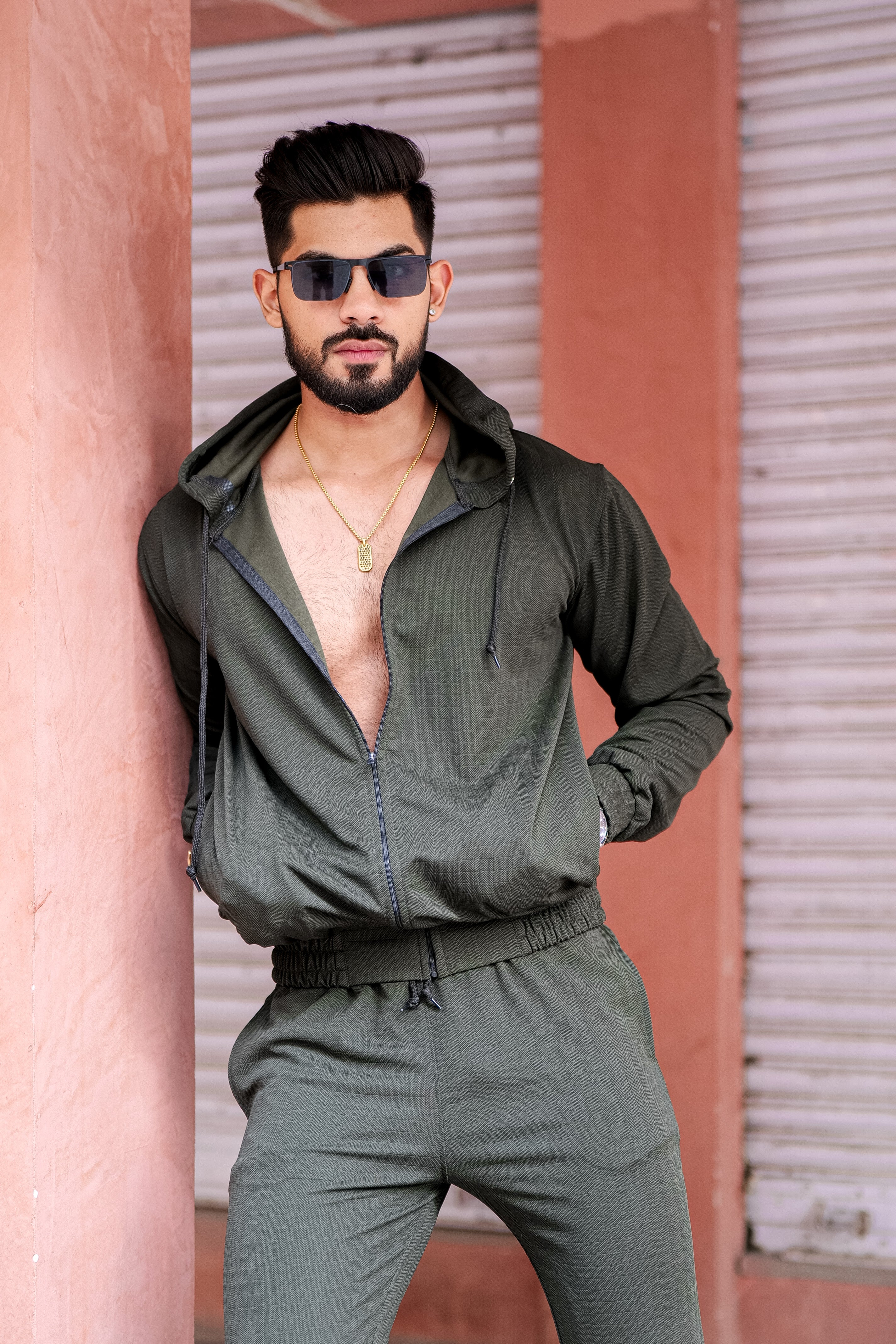 Peanut Check Olive Tracksuit Co-Ord
