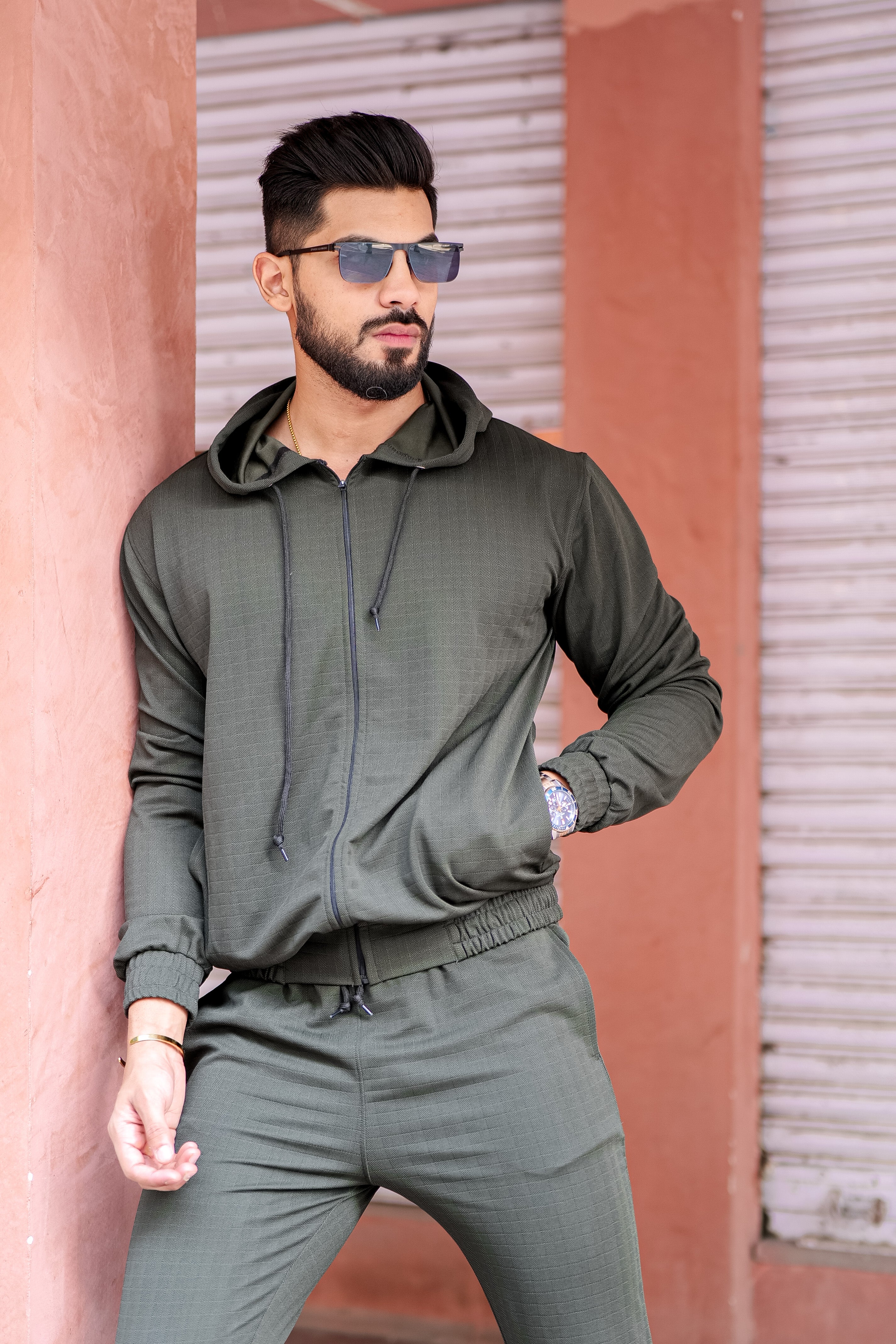 Peanut Check Olive Tracksuit Co-Ord