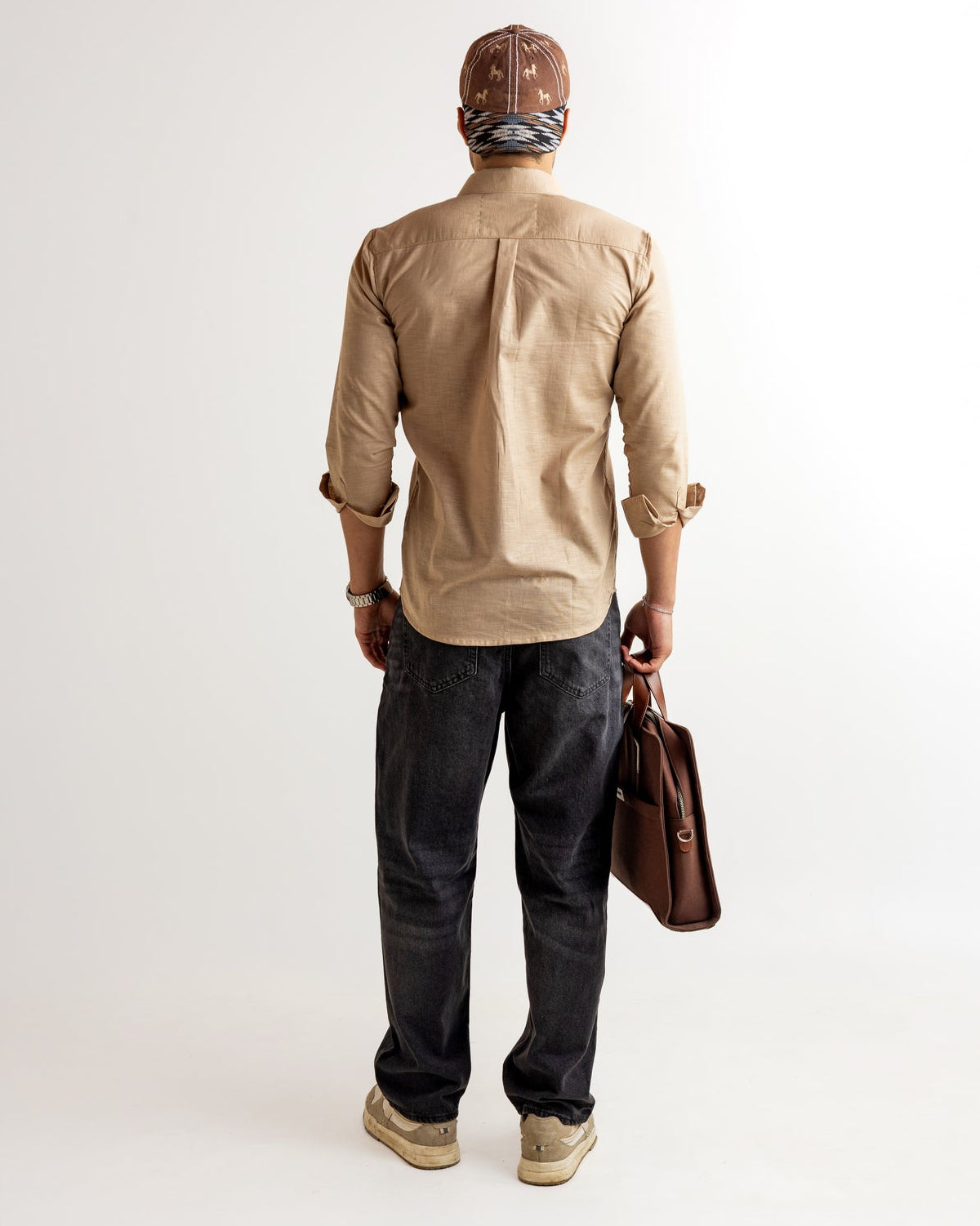 Dark Cream Full Sleeve Linen Blended Shirt