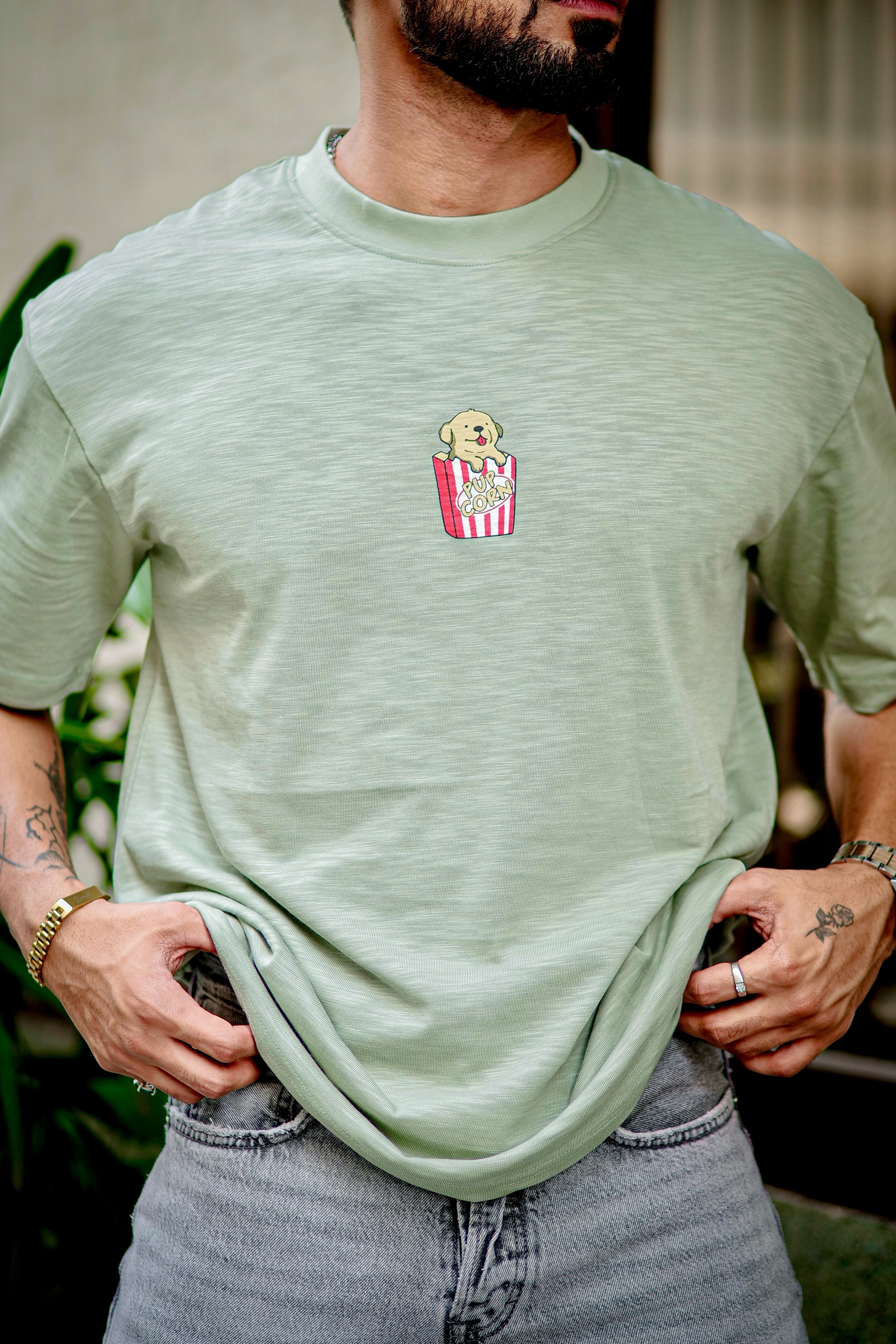 Green "Pop Corn" Oversized Cotton T-Shirt