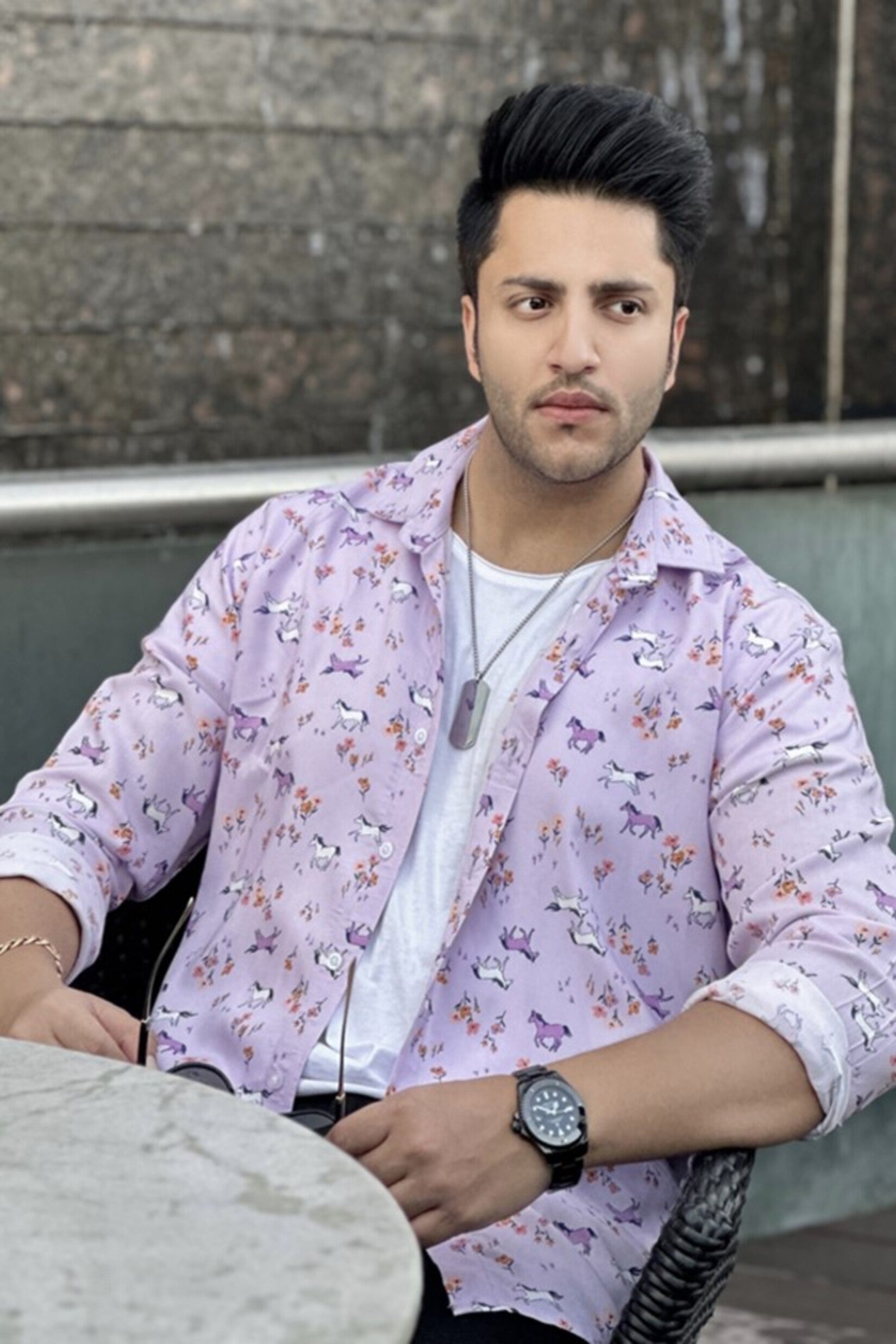 Purple Printed Rayon Shirt