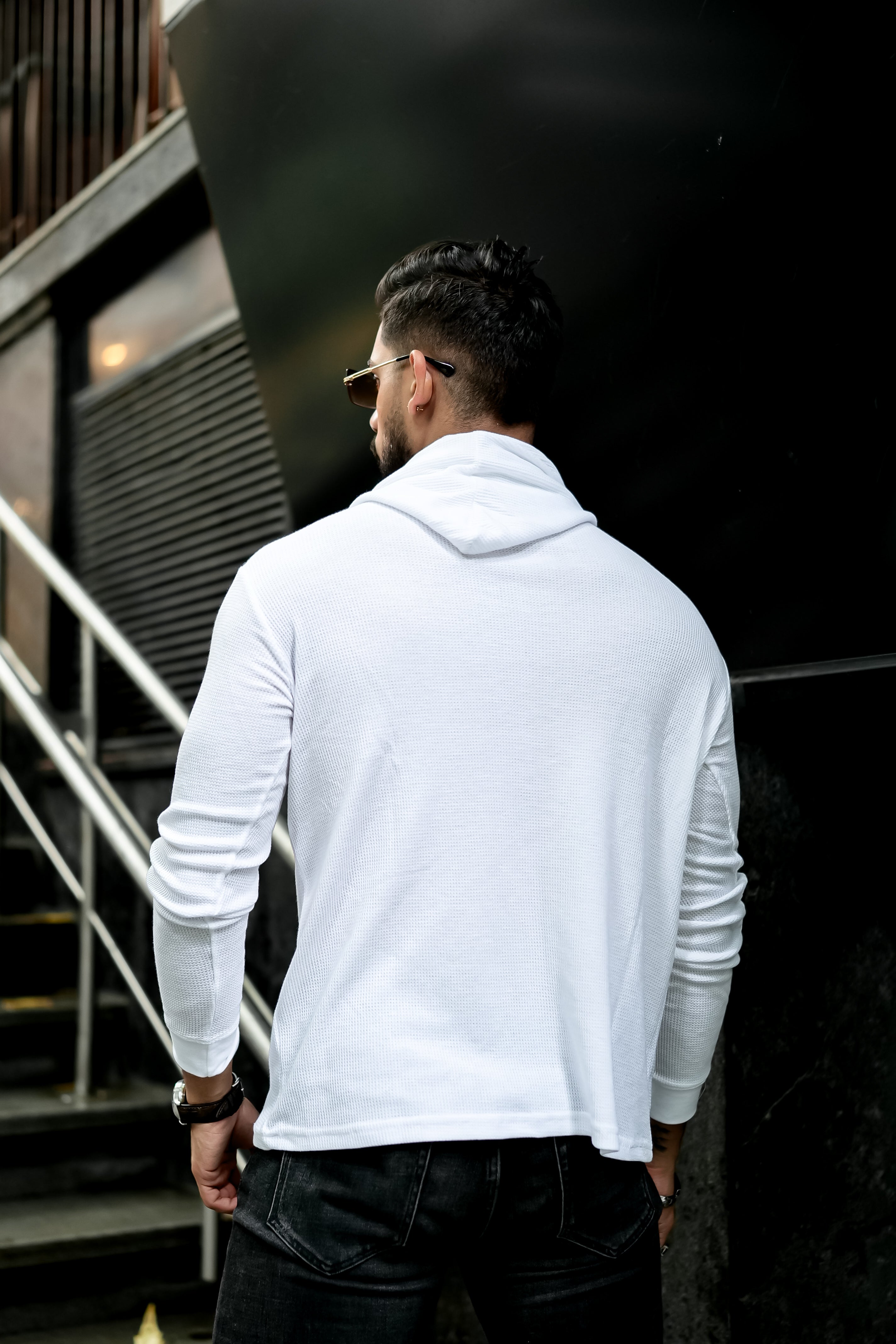 White Waffle Hooded T-Shirt