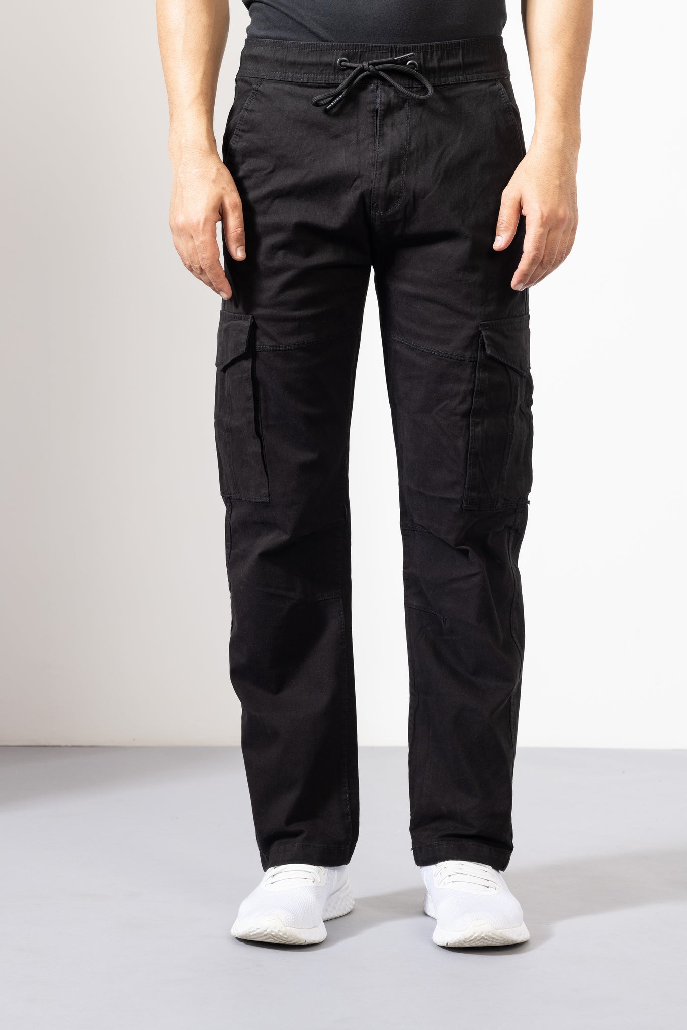 Black Men Cotton Cargo Pants with Multiple Pocket