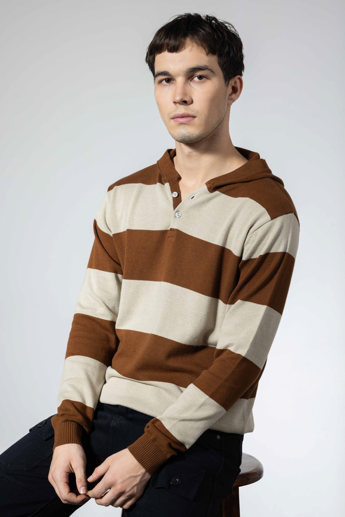 Brown Premium Flat Knit Hooded T-Shirt
