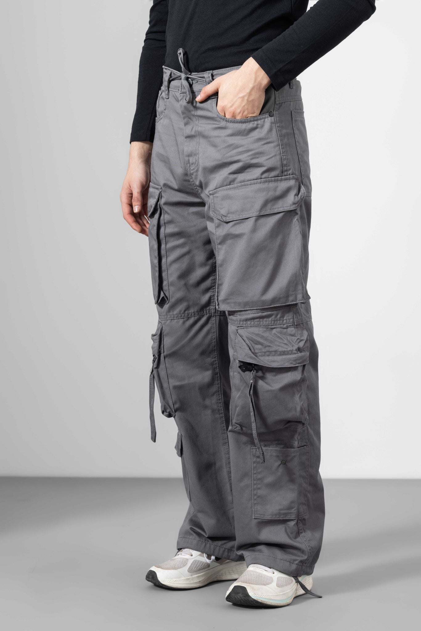 Grey Men Cargo Pants 10 Pockets