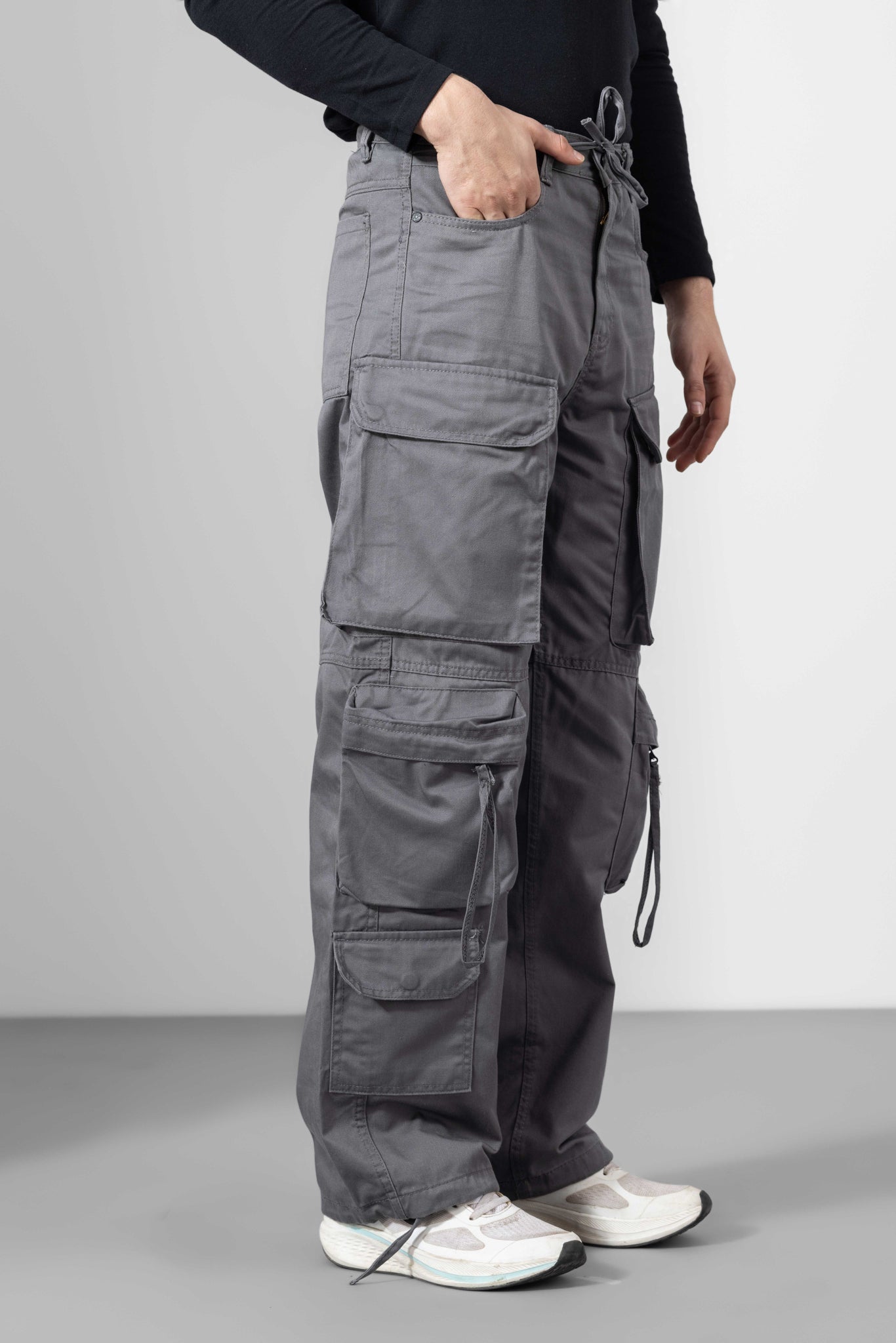 Grey Men Cargo Pants 10 Pockets
