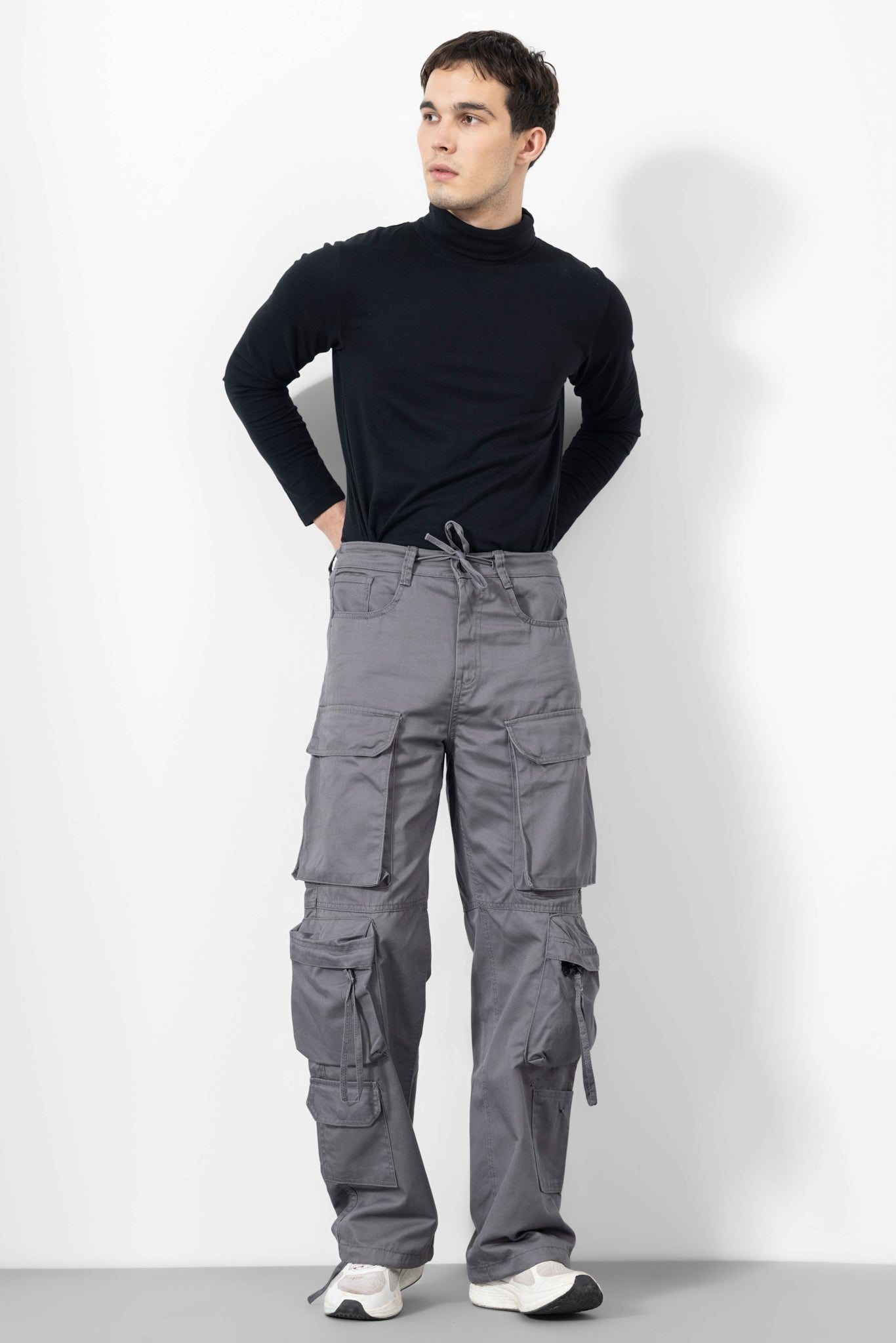 Grey Men Cargo Pants 10 Pockets