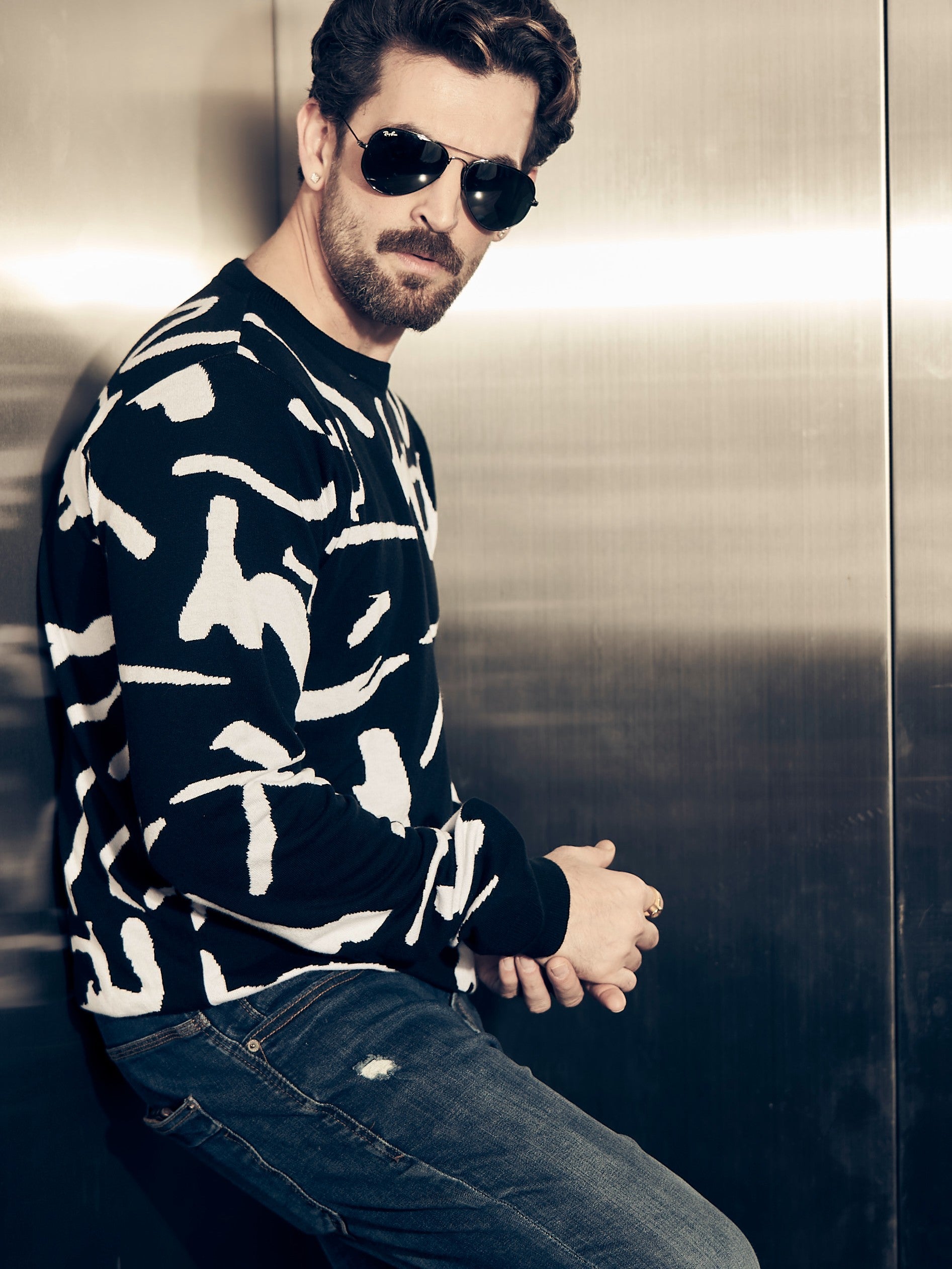 Neil Nitin Mukesh x Gritstones- Black White Printed Sweater